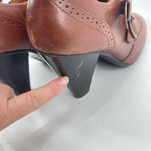 Sofft Womens Leather Bootie Heels Wingtip Buckle Strap Brown Size 7.5 M - Picture 11 of 15